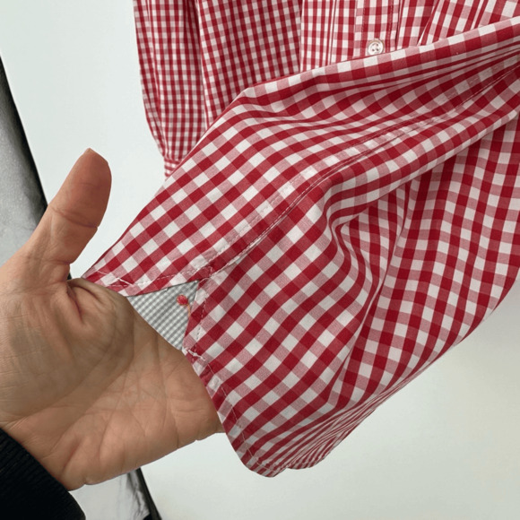 Scott James Mens Button Up Shirt Size XL Checkered Pig Patch Red White Preppy - Picture 8 of 11